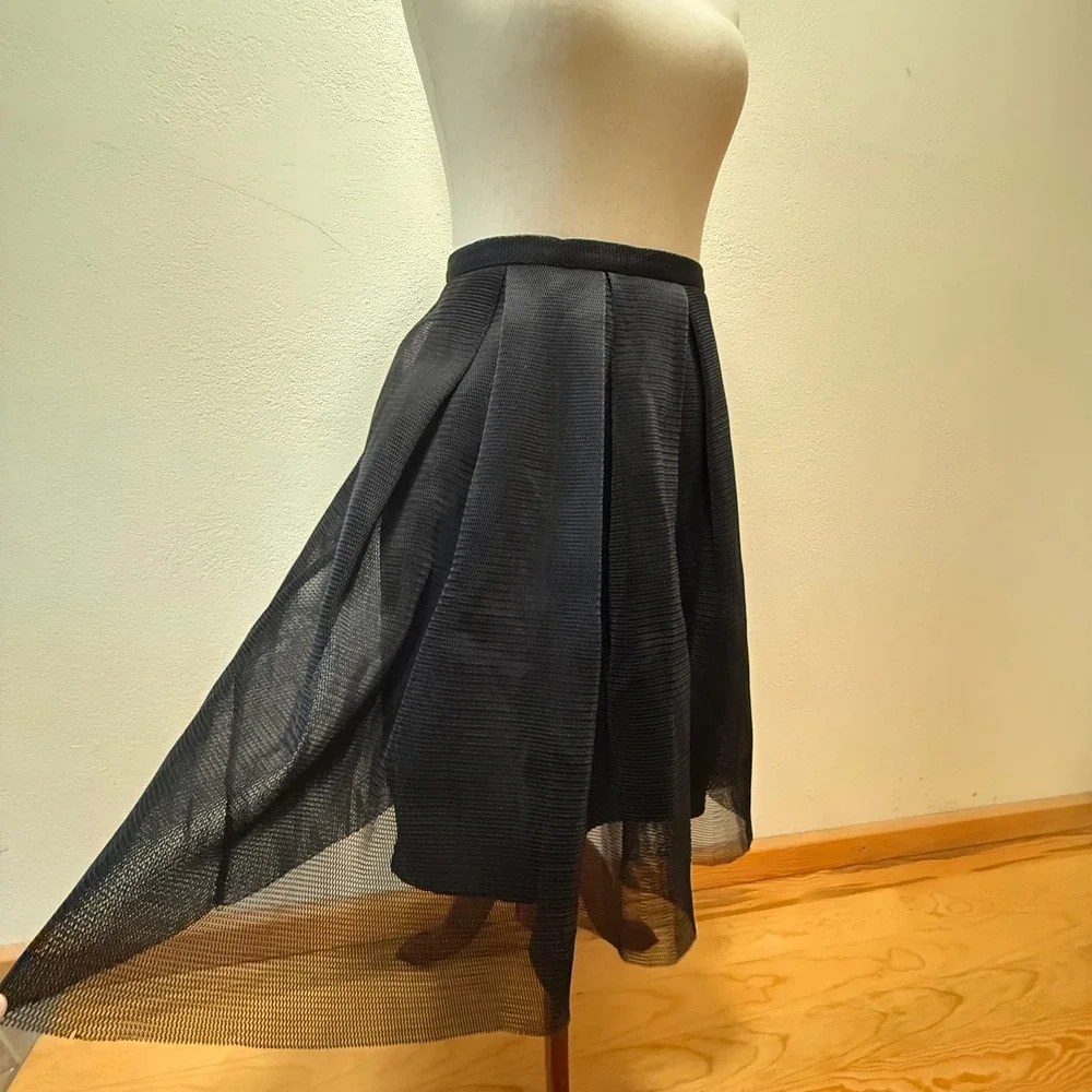 Maitai Black Mesh Pleated Sheer Romantic Balletcore Edgy Punk Midi Skirt Women M
